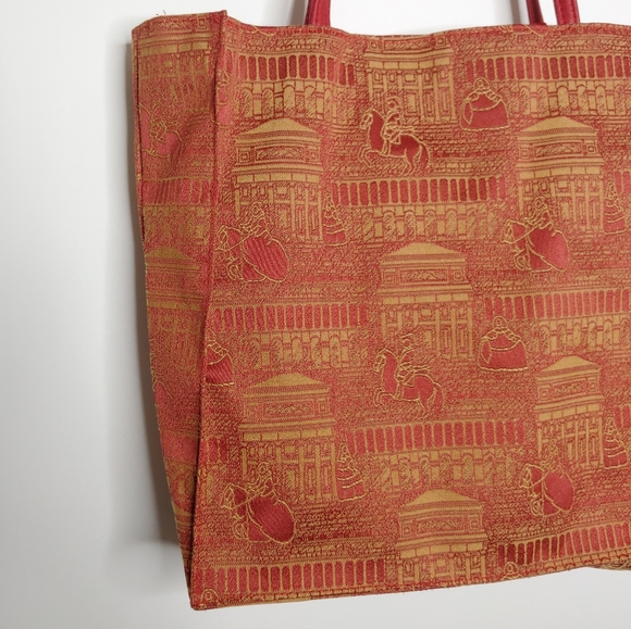 Beautiful Red Orange Unique Colonial Print Tote Bag with Red Tassle - Picture 8 of 16